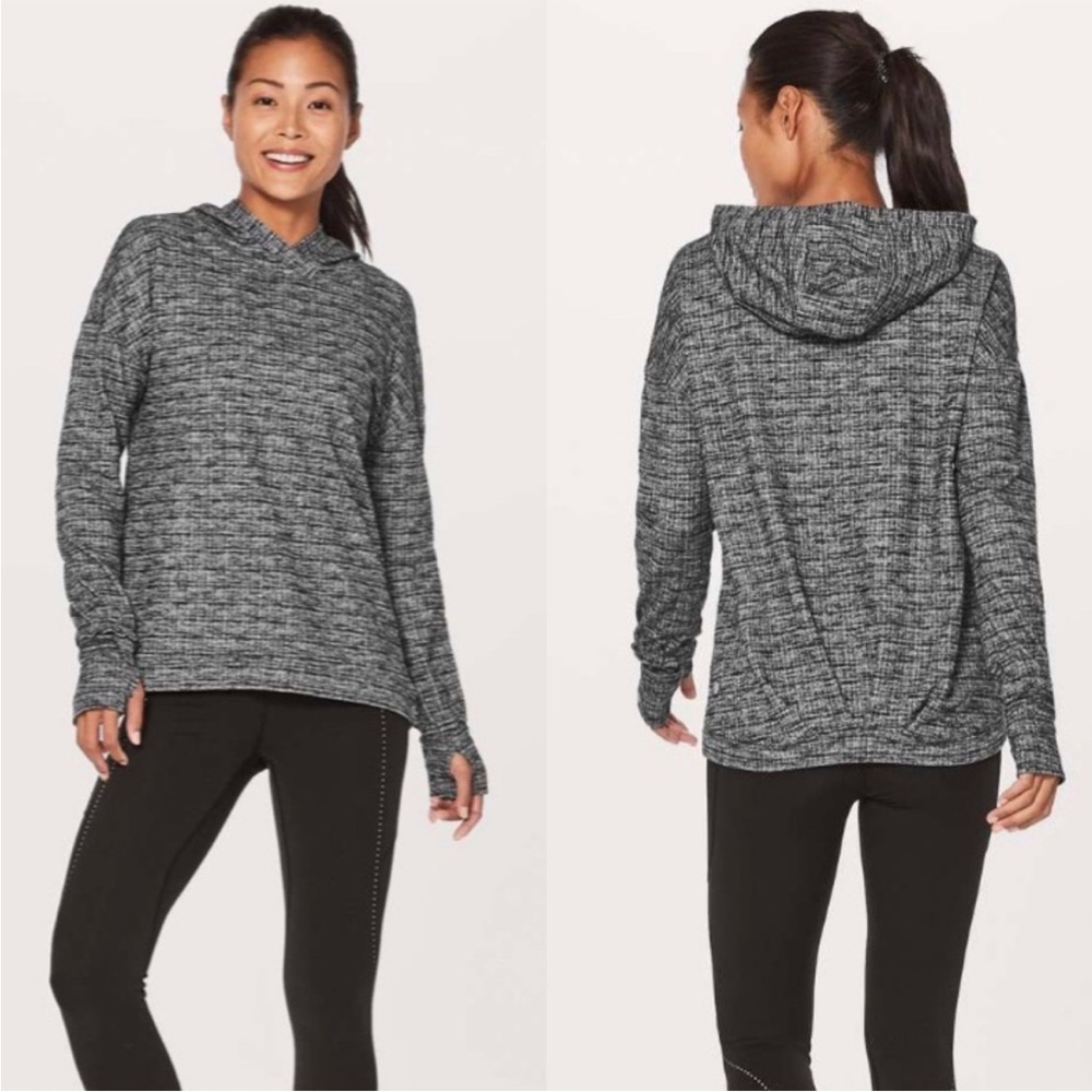 Lululemon Extra Mile Hoodie Running Luon Ringspun Denim Black White SZ‎ 6